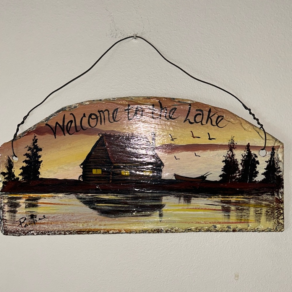 Welcome to the Lake Hand painted Slate